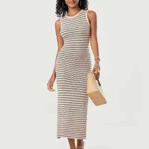 Elegant Striped Knit Tank Dress - Women's Sleeveless Bodycon Midi Dress