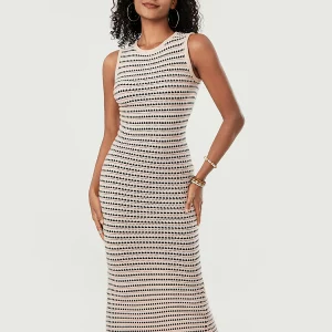 Elegant Striped Knit Tank Dress - Women's Sleeveless Bodycon Midi Dress