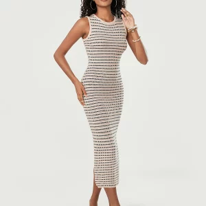 Elegant Striped Knit Tank Dress - Women's Sleeveless Bodycon Midi Dress