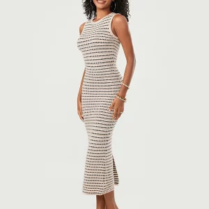 Elegant Striped Knit Tank Dress - Women's Sleeveless Bodycon Midi Dress