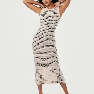 Elegant Striped Knit Tank Dress - Women's Sleeveless Bodycon Midi Dress