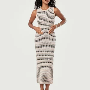 Elegant Striped Knit Tank Dress - Women's Sleeveless Bodycon Midi Dress