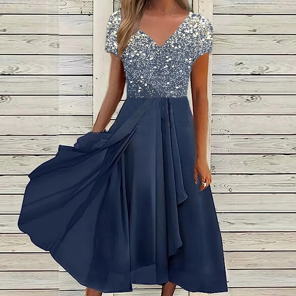 Elegant Summer Chiffon Maxi Dress for Women, Plus Size Printed Formal Occasion Wear