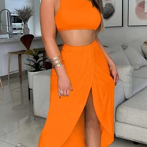 Elegant Summer Crop Top and Wrap Skirt Set for Women