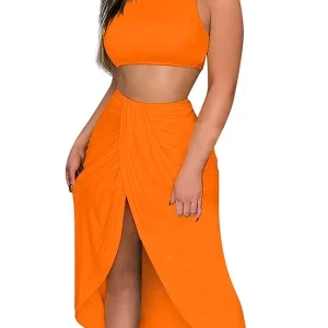 Elegant Summer Crop Top and Wrap Skirt Set for Women