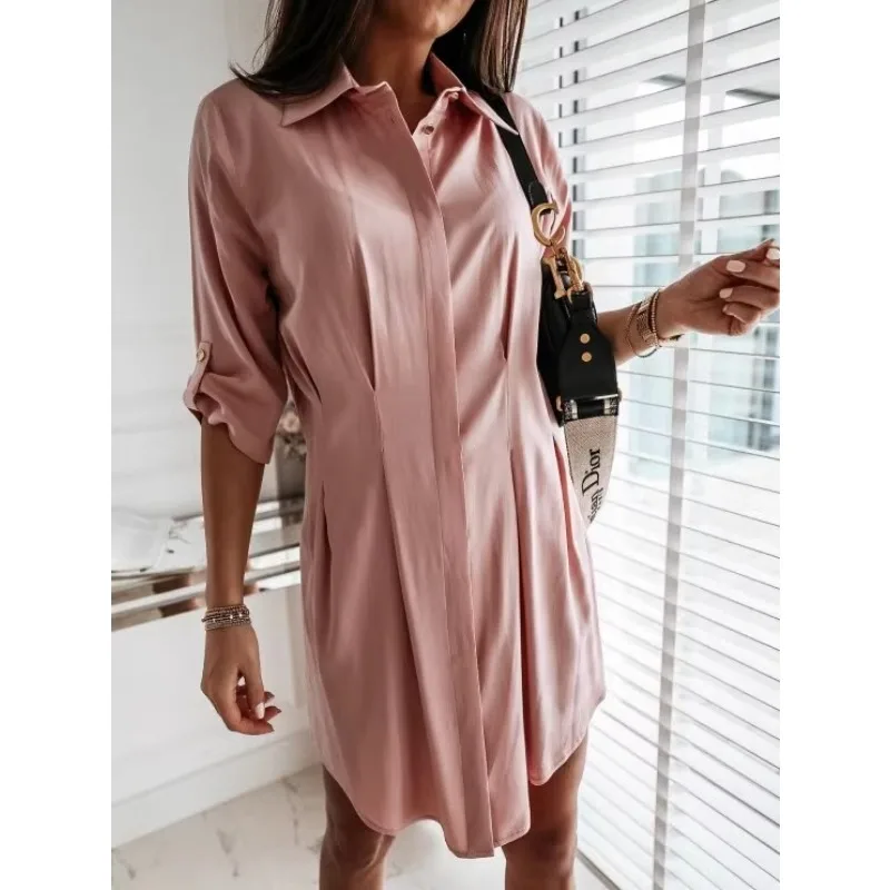 Elegant Summer Solid Color Button-Up Shirt for Women