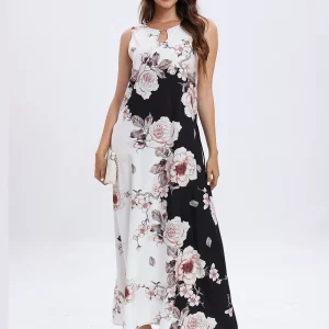 Elegant Sunflower Print V-neck Maxi Dress for Women