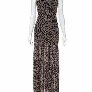 Elegant Tiger Stripe Leopard Print Maxi Dress for Women