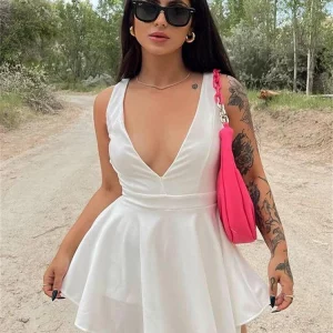 Elegant V-Neck Sleeveless A-Line Mini Dress for Women