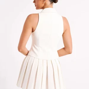 Elegant V-Neck Sleeveless Top with Pleated Mini Skirt