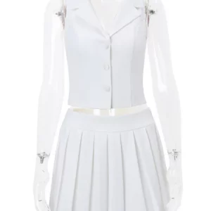 Elegant V-Neck Sleeveless Top with Pleated Mini Skirt