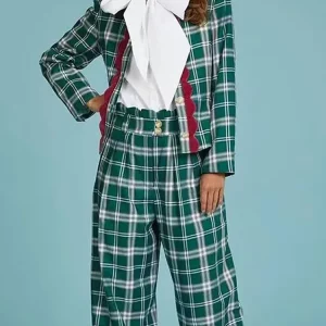 Elegant Velour Plaid Women's Trouser Suit Set