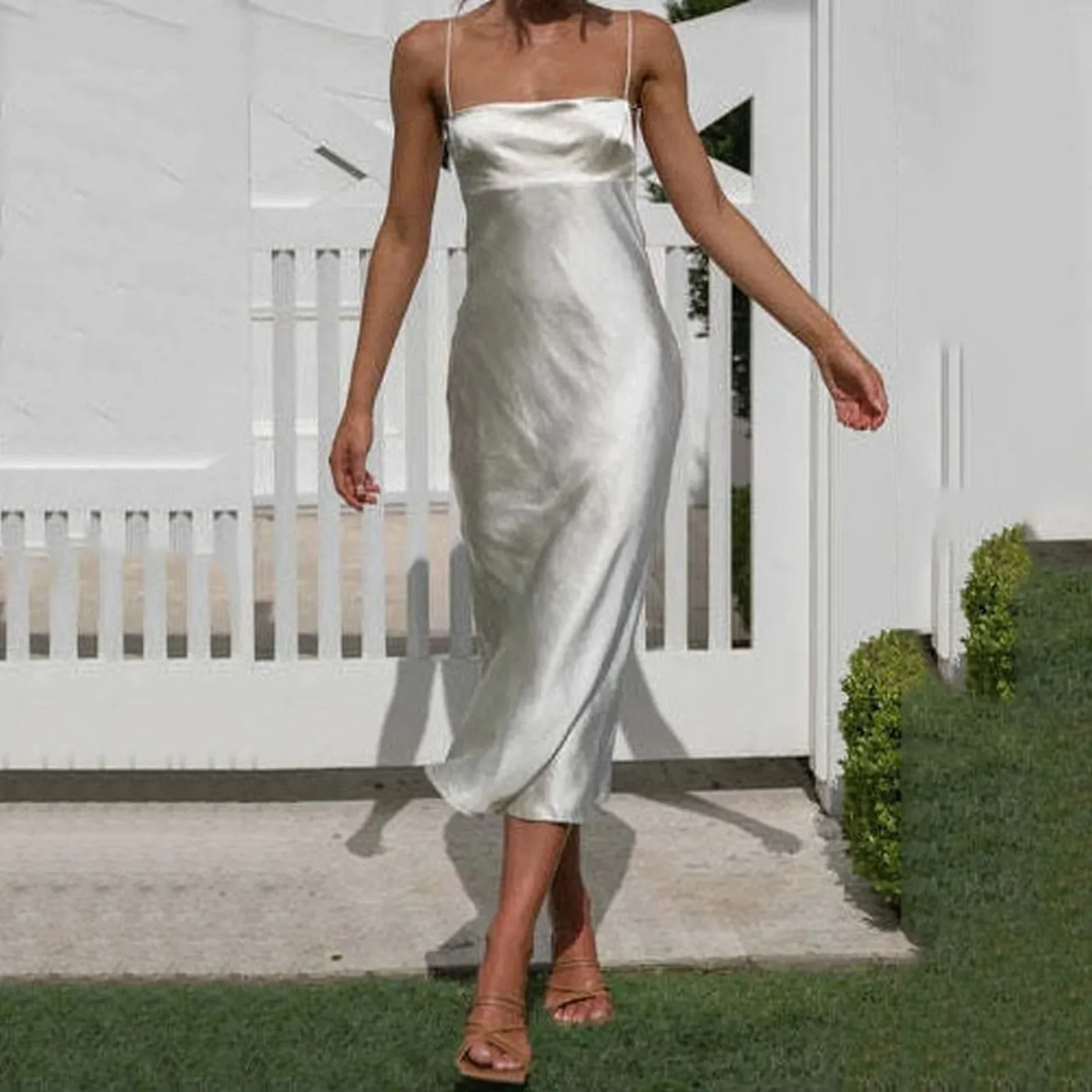 Elegant White Backless Slit Dress for Wedding & Resort