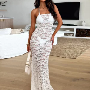 Elegant White Lace Sleeveless Bodycon Dress for Women