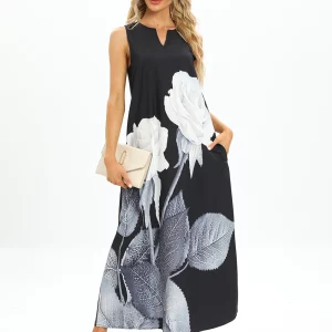 Elegant White Sleeveless V-neck Summer Dress for Women