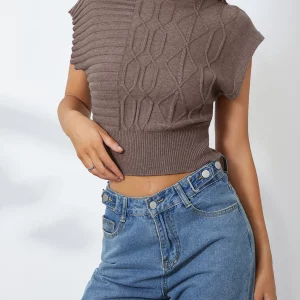 Elegant Women's Mock Neck Cap Sleeve Knit Vest