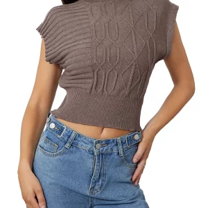 Elegant Women's Mock Neck Cap Sleeve Knit Vest