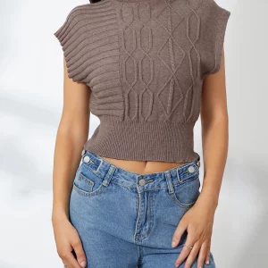 Elegant Women's Mock Neck Cap Sleeve Knit Vest