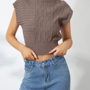 Elegant Women's Mock Neck Cap Sleeve Knit Vest