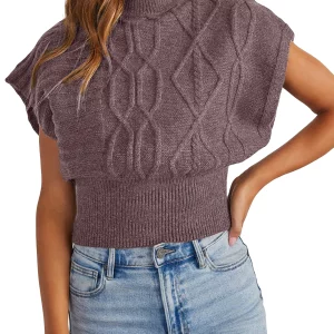 Elegant Women's Mock Neck Cap Sleeve Knit Vest