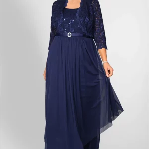 Elegant Women's Plus Size Mother of the Bride Cardigan & Mesh Maxi Dress