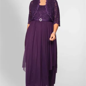 Elegant Women's Plus Size Mother of the Bride Cardigan & Mesh Maxi Dress