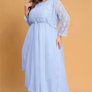 Elegant Women's Plus Size Mother of the Bride Cardigan & Mesh Maxi Dress