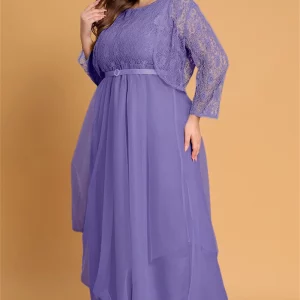 Elegant Women's Plus Size Mother of the Bride Cardigan & Mesh Maxi Dress