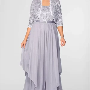 Elegant Women's Plus Size Mother of the Bride Cardigan & Mesh Maxi Dress