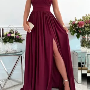 Elegant Women's Sleeveless Backless Slit Long Dress