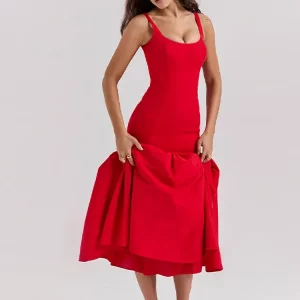 Elegant Women's Solid Strap A-Line Dress for Summer