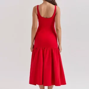 Elegant Women's Solid Strap A-Line Dress for Summer