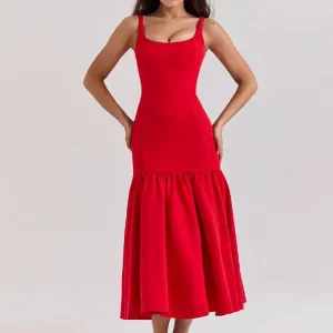 Elegant Women's Solid Strap A-Line Dress for Summer