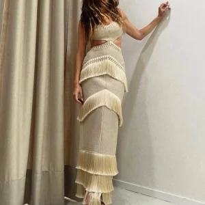 Elegant Women's Tassel Sleeveless Maxi Dress