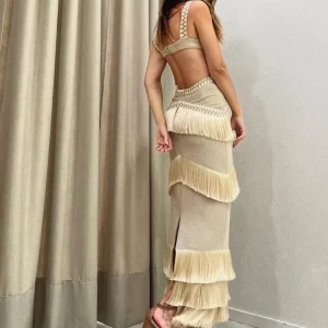 Elegant Women's Tassel Sleeveless Maxi Dress