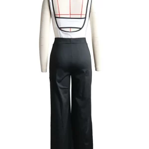 Elegant Women's Two-Piece Suspender Jumpsuit with Wide Legs