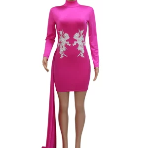 Embroidered Bodycon Mini Dress with Rhinestones for Women