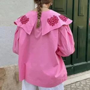 Embroidered Doll Collar Women's Blouse | Lantern Sleeve Shirt | 2024 Spring Summer Fashion