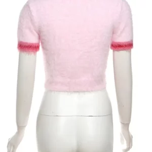 Embroidered Pink Knit Sweater Women's Hipster Crop Top - 2024 Spring Fashion Streetwear