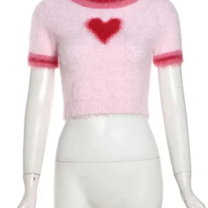 Embroidered Pink Knit Sweater Women's Hipster Crop Top - 2024 Spring Fashion Streetwear