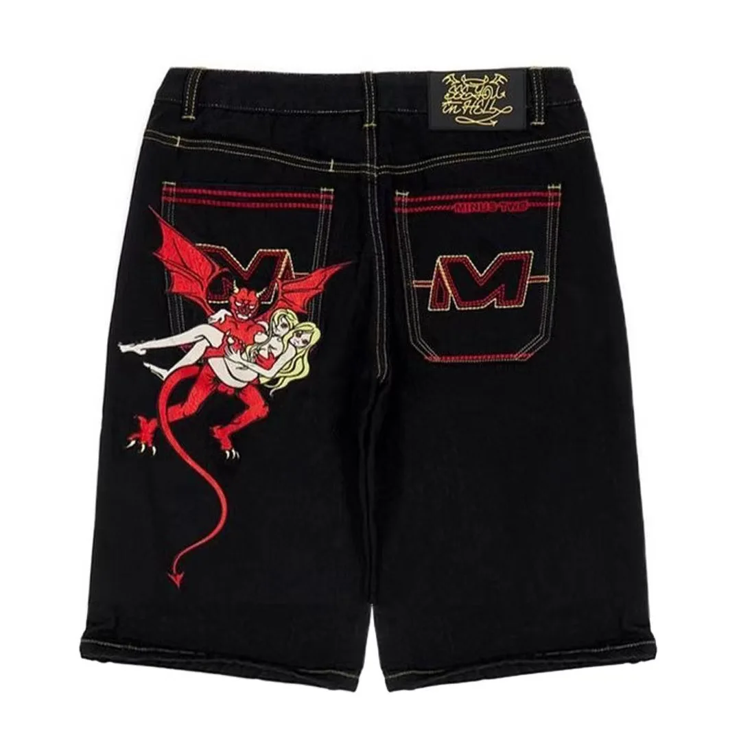 European & American Hip-hop Denim Shorts for Men - Trendy Wide-Leg Trousers