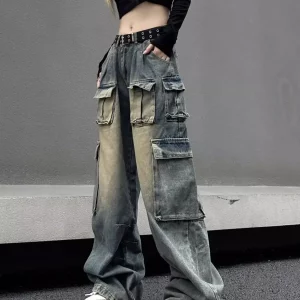 European & American Style Y2K High Waisted Cargo Jeans for Women