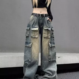 European & American Style Y2K High Waisted Cargo Jeans for Women