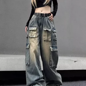 European & American Style Y2K High Waisted Cargo Jeans for Women