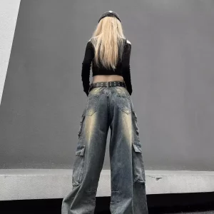 European & American Style Y2K High Waisted Cargo Jeans for Women