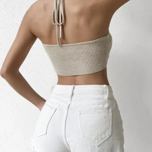 European Sexy Spicy Girl Backless Knit Crop Top - Women's Sleeveless Tank