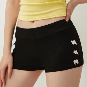 Fairycore Retro Black Bow Shorts for Women - Low Waist Slim Fit Summer Streetwear