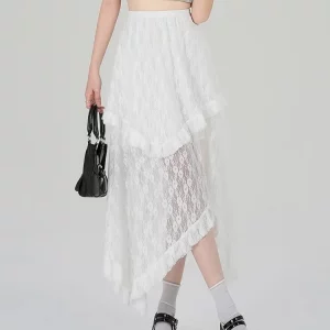 Fairycore White Lace Long Skirt - Korean Vintage Style Aesthetic