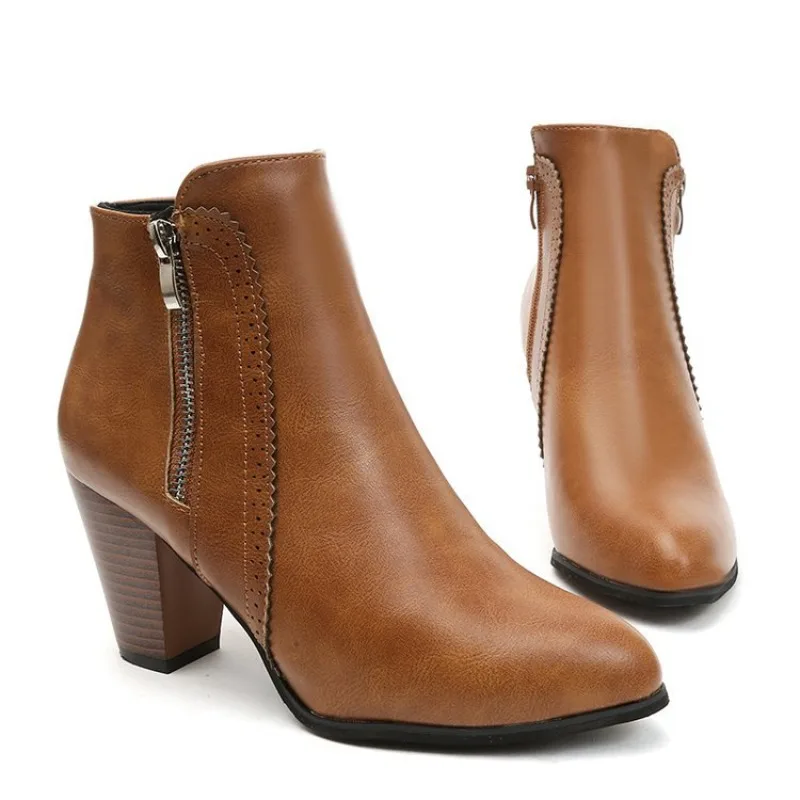 Fashion PU Leather High Heel Ankle Boots for Women