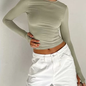 Fashion Women's Long Sleeve Crop Top with Thumb Holes